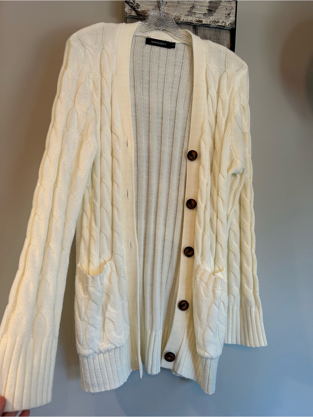 mercer & madison Ivory Cable Knit Button Cardigan